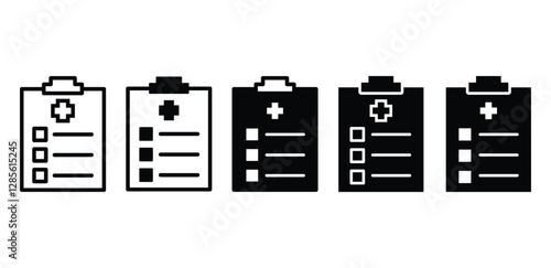 medical check up report health icon symbol vector design black white color illustration set