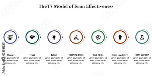 The T7 Model of team effectiveness. Infographic template with icons