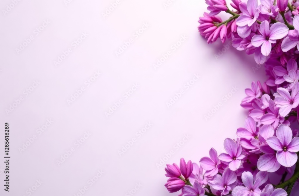 Fototapeta premium Spring card. Flowers located along the edge of a festive picture with an empty space for text for congratulations. Lilac.