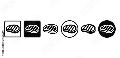 meat steak food icon vector design black white color simple flat illustration sets