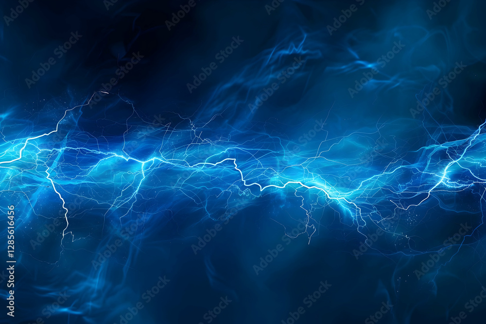 Fototapeta premium Abstract blue lightning with dynamic energy flow against a dark background, ideal for digital design