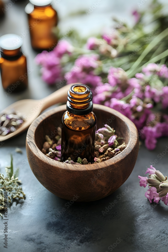 Essential Oils and Floral Aromatherapy Setting with Healing Herbal Elements : Generative AI Essential Oils and Floral Aromatherapy Setting with Healing Herbal Elements : Generative AI