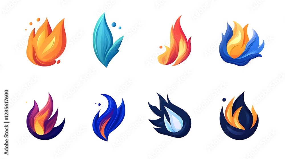 Vibrant Digital Flame Icons: A Collection of Colorful Fire and Ice Designs AI Generated Vibrant Digital Flame Icons: A Collection of Colorful Fire and Ice Designs AI Generated