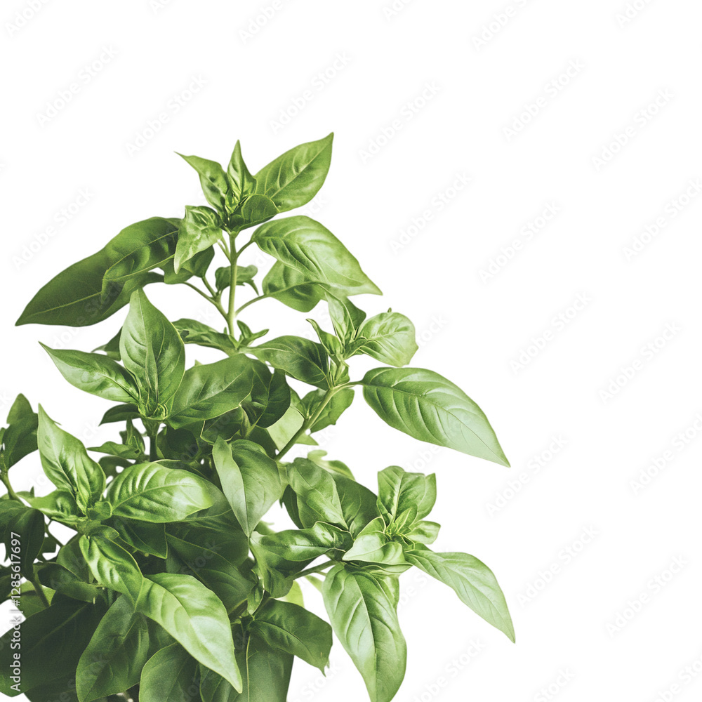 A Lush Green Potted Basil Plant with Fragrant Leaves Isolated on Transparent Background A Lush Green Potted Basil Plant with Fragrant Leaves Isolated on Transparent Background