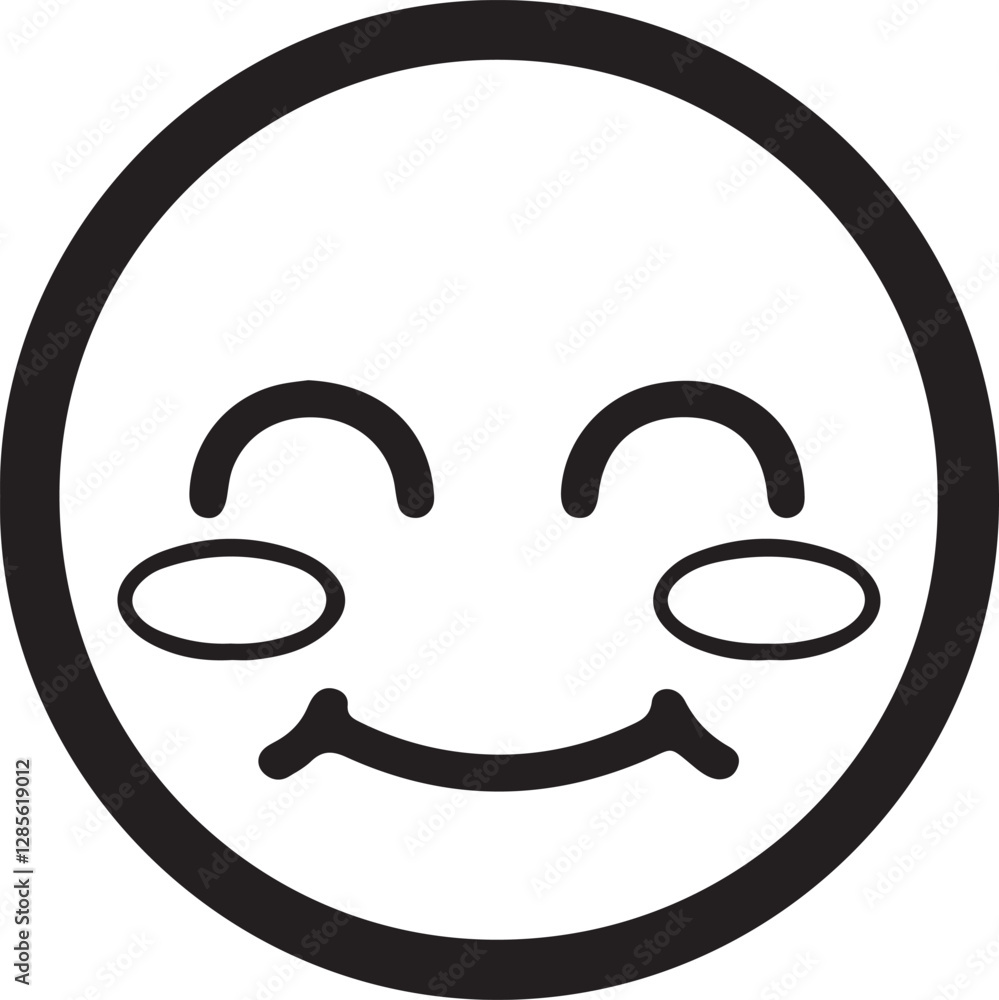 Illustration of a round face, closed eyes, round cheeks, smiling mouth, expressing feeling extremely shy and happy Illustration of a round face, closed eyes, round cheeks, smiling mouth, expressing feeling extremely shy and happy
