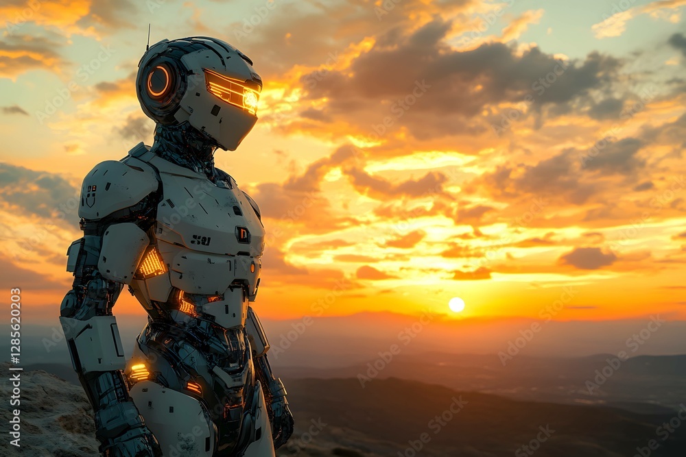 Forged in metal and shadow, the robot sentinels watch as the sun’s final light paints the battlefield gold. Forged in metal and shadow, the robot sentinels watch as the sun’s final light paints the battlefield gold.