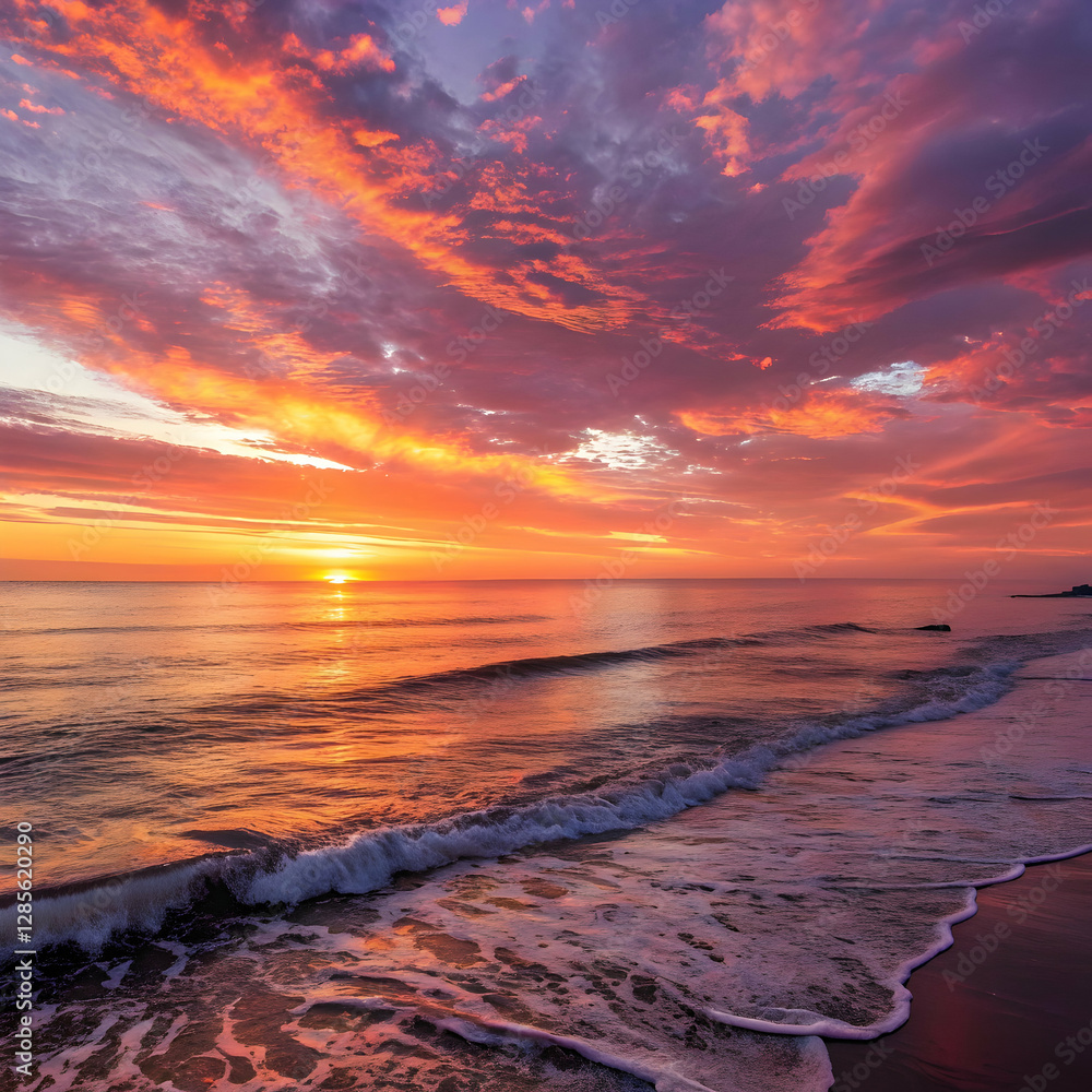 Fototapeta premium Stunning Sunset Ocean Beach: HD Wallpaper