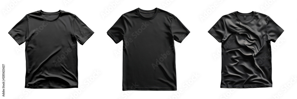 A Set of Contemporary Stylish Black T-Shirt Showcasing Unique Modern Art and Urban Vibes Isolated on transparent Background A Set of Contemporary Stylish Black T-Shirt Showcasing Unique Modern Art and Urban Vibes Isolated on transparent Background