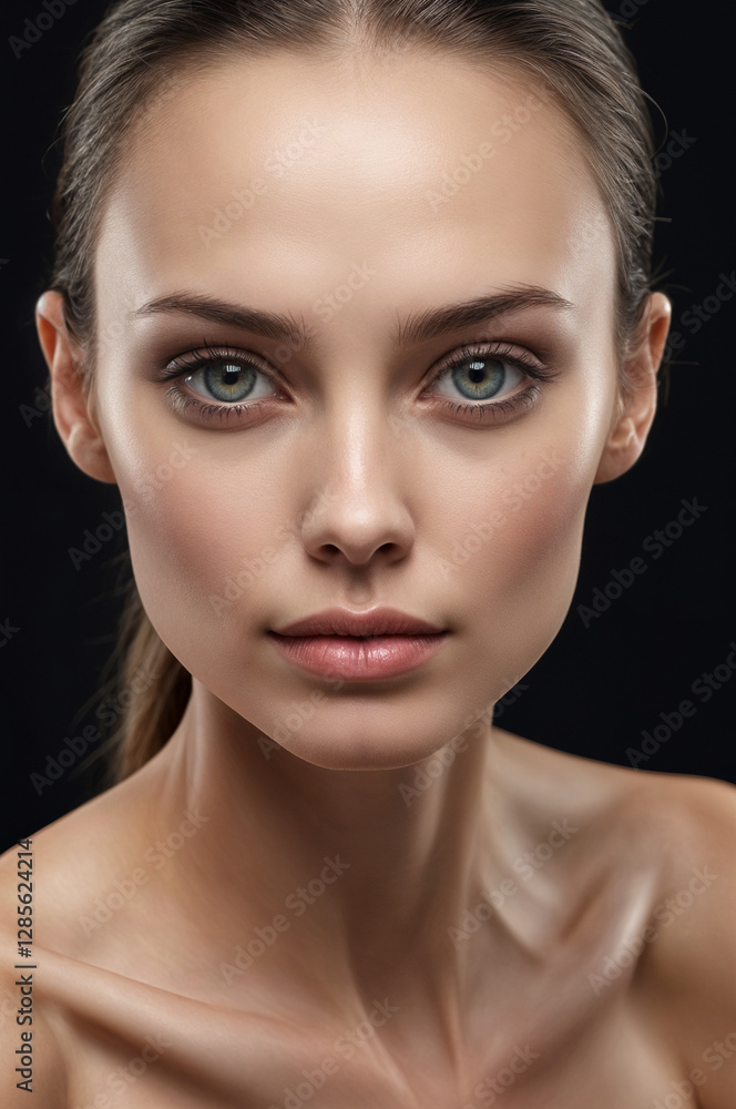 Front portrait of a white young woman with beauty face - isolated. Skin care concept. Young adult caucasian girl with a clean skin. Front portrait of a white young woman with beauty face - isolated. Skin care concept. Young adult caucasian girl with a clean skin.