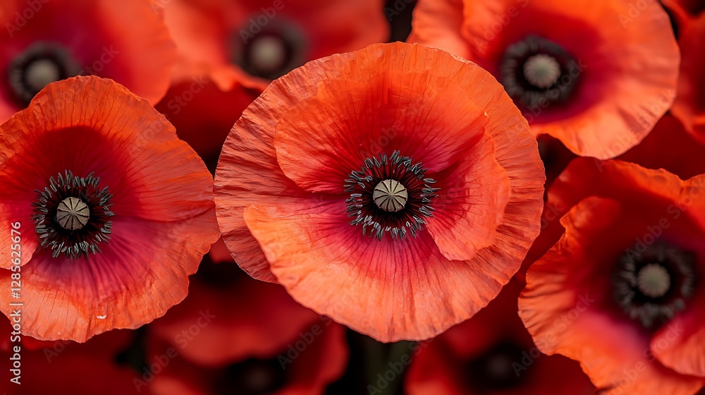 Close up bright red poppy blossoms Close up bright red poppy blossoms