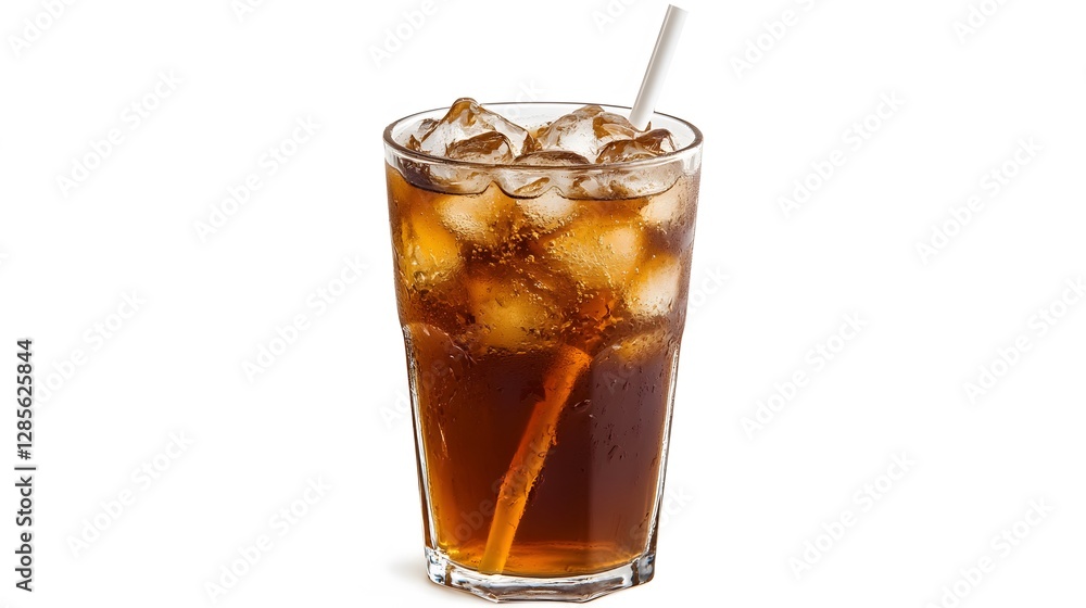 A glass of iced tea with a straw, isolated on white A glass of iced tea with a straw, isolated on white