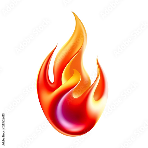 A 3D gradient flame icon with vibrant orange and red tones, Isolated on a transparent PNG background