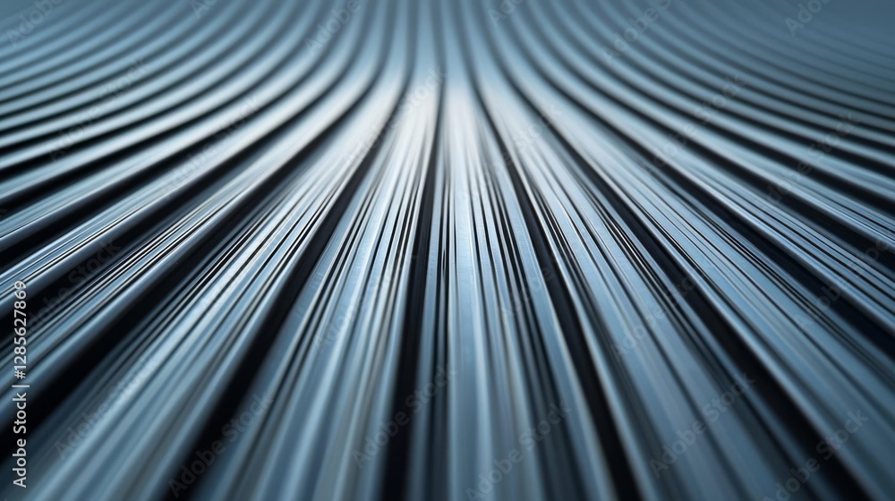 Fototapeta premium Close-up view of metallic lines creating a wave-like pattern in blue tones.