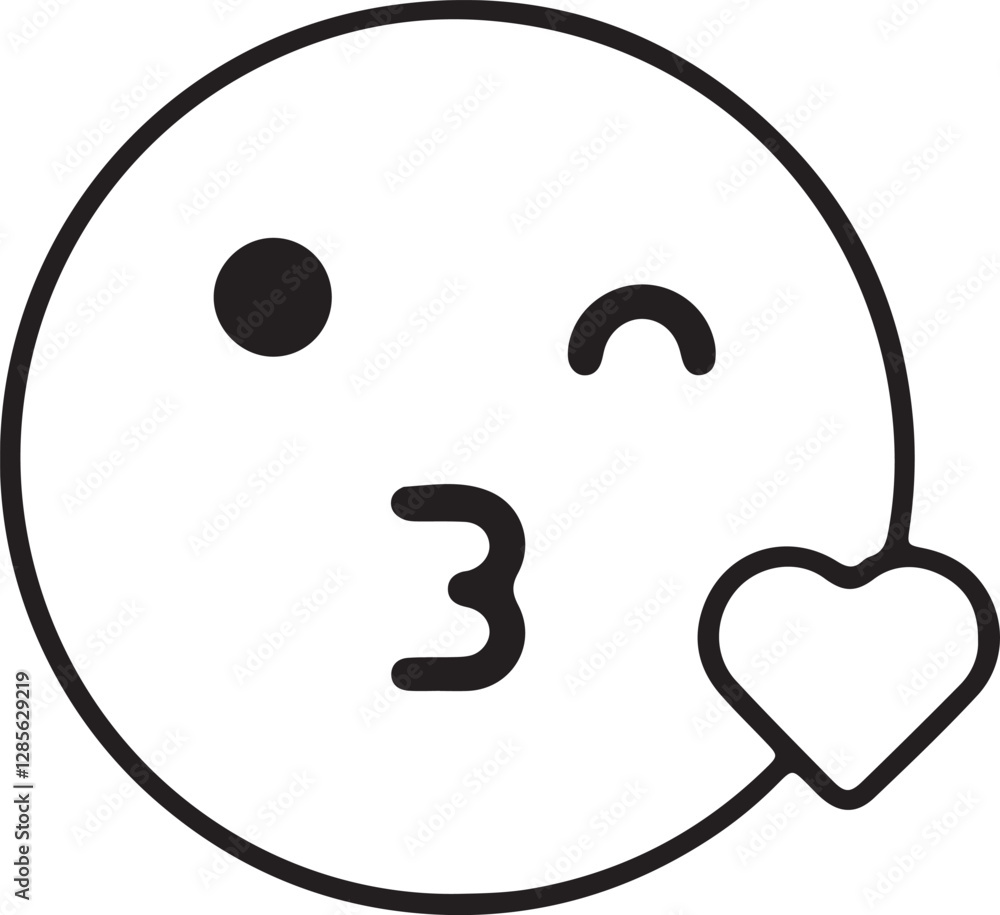 An illustration of a round face with one eye closed and lips puckered, showing a kissing expression An illustration of a round face with one eye closed and lips puckered, showing a kissing expression