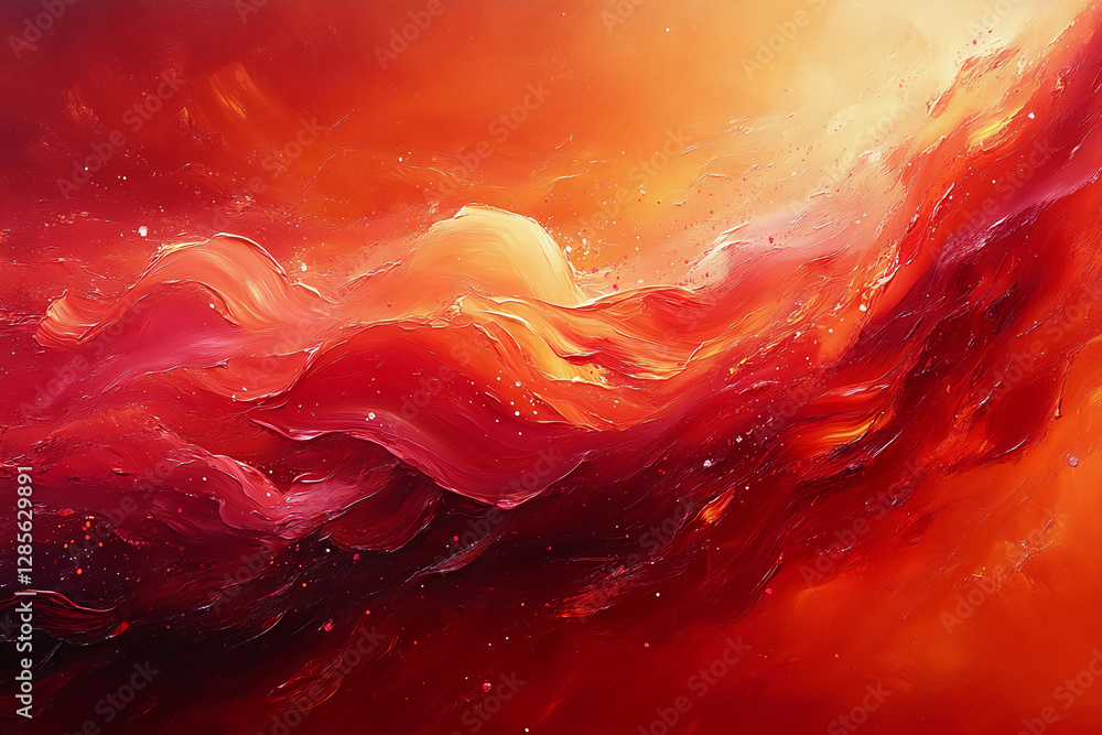 Vibrant Abstract Oil Painting with Deep Reds and Burnt Orange Swirling Brushstrokes Evoking Movement and Warmth on Canvas Vibrant Abstract Oil Painting with Deep Reds and Burnt Orange Swirling Brushstrokes Evoking Movement and Warmth on Canvas