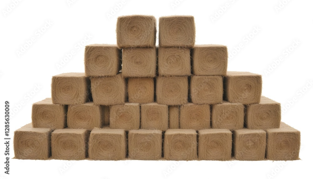 Fototapeta premium Stacks of rectangular hay bales in a field