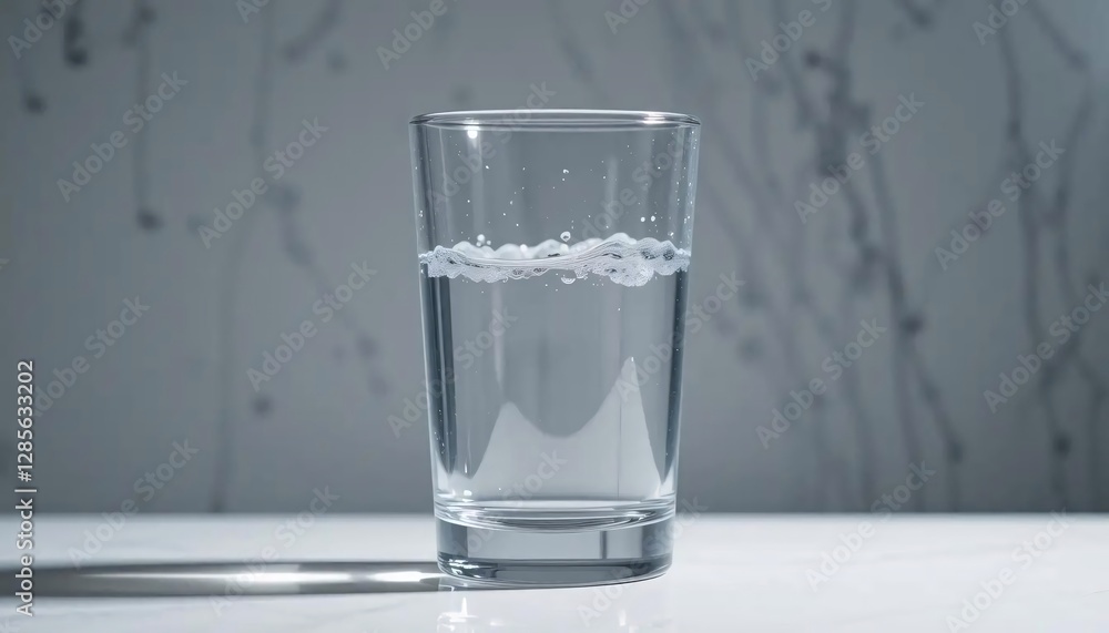 Clear Glass of Water with Bubbles on a Flat Surface on a plain background Clear Glass of Water with Bubbles on a Flat Surface on a plain background