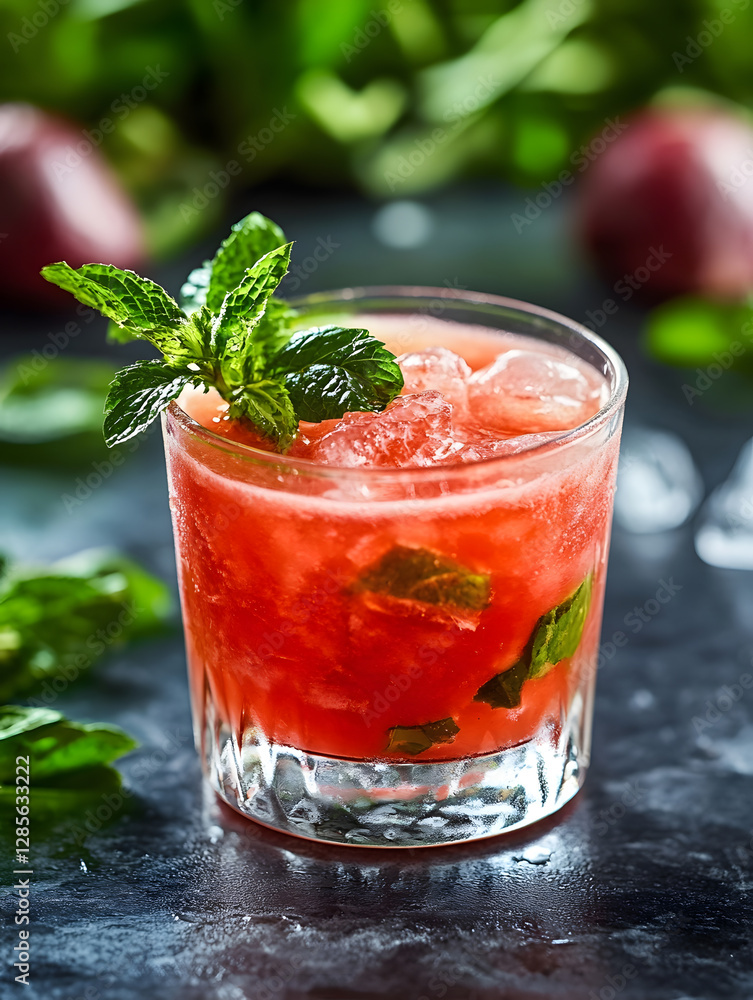 Refreshing Summer Cocktail with Mint and Berries Served in a Crystal Glass : Generative AI Refreshing Summer Cocktail with Mint and Berries Served in a Crystal Glass : Generative AI