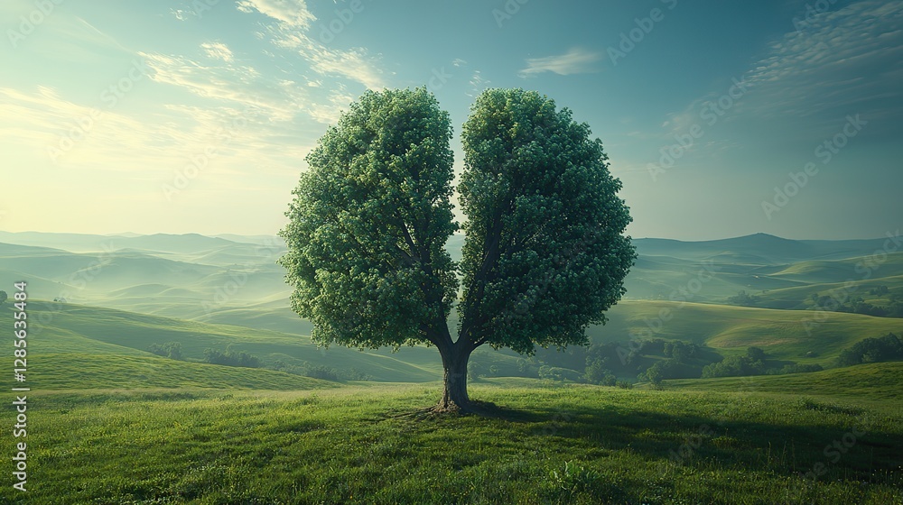 Lungs of the Earth A tree shaped like human lungs with a green field and rolling hills in the background, symbolizing the vital role of trees in providing oxygen and sustaining life Lungs of the Earth A tree shaped like human lungs with a green field and rolling hills in the background, symbolizing the vital role of trees in providing oxygen and sustaining life