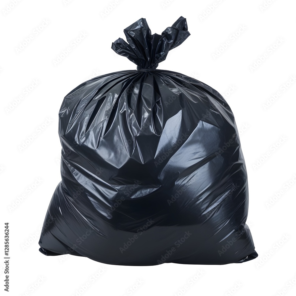 A black trash bag filled with garbage A black trash bag filled with garbage