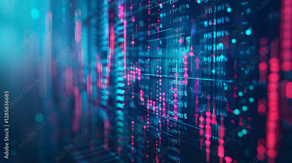 Fototapeta premium Abstract digital data visualization with vibrant colors and patterns representing information flow