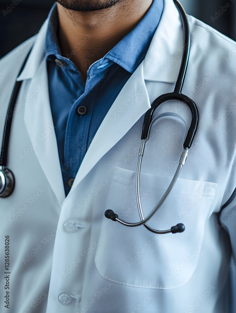 Professional Medical Doctor in White Coat with Stethoscope Portrait in Clinical Setting : Generative AI Professional Medical Doctor in White Coat with Stethoscope Portrait in Clinical Setting : Generative AI
