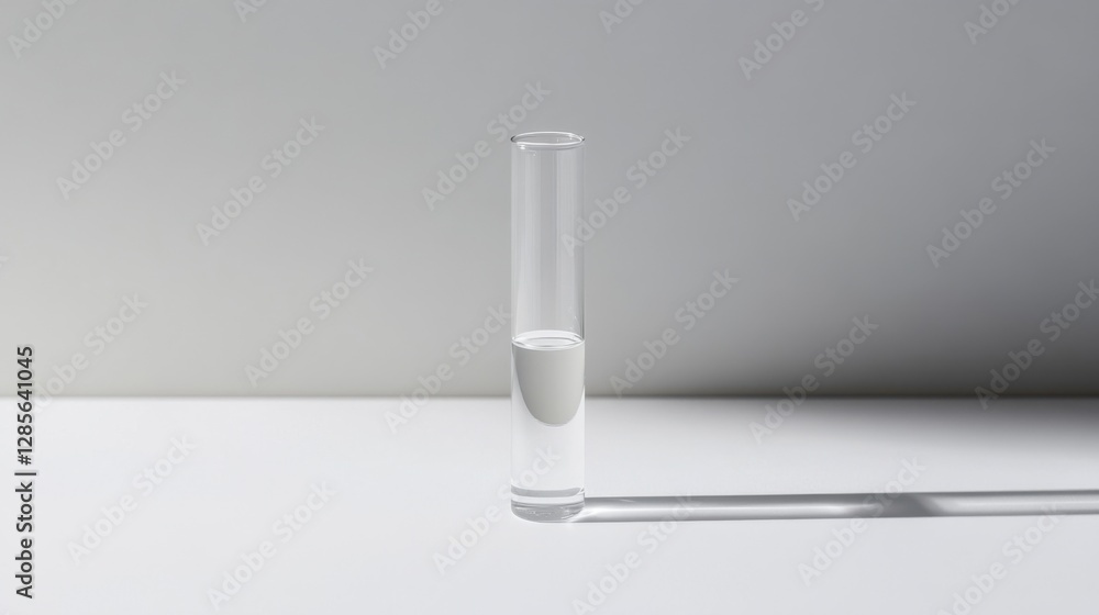 Lipid research visualized through a clear test tube filled with lipid solution, placed on a white lab table. Featuring purity and focus Lipid research visualized through a clear test tube filled with lipid solution, placed on a white lab table. Featuring purity and focus