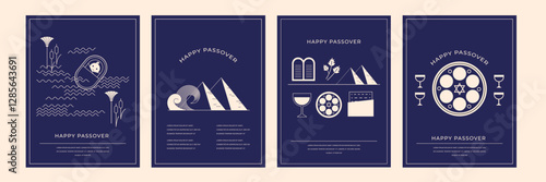 Happy Passover background set, Vertical banners, cards and posters design. Geometrical modern line minimalist concept. vector illustration