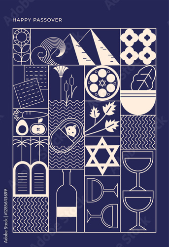 Happy Passover background, Vertical banner, card and poster design. Geometrical modern line minimalist concept. vector illustration. happy passover in Hebrew