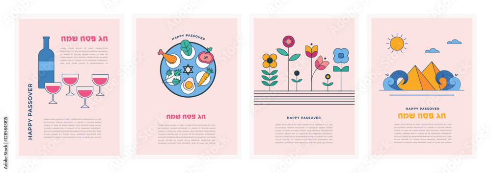 Obraz premium Happy Passover background, banner and poster design. Geometrical modern bold concept illustration