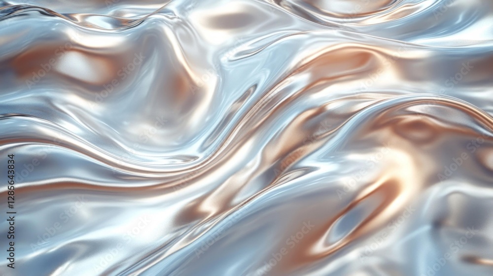 Fototapeta premium Shiny liquid surface with flowing waves and soft light reflections. Generative AI