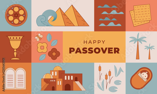 Happy Passover background, banner and poster design. Geometrical modern minimalist concept illustration