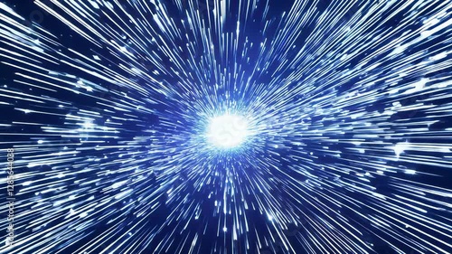 Explosive burst of blue light sparks and radiant energy explosion