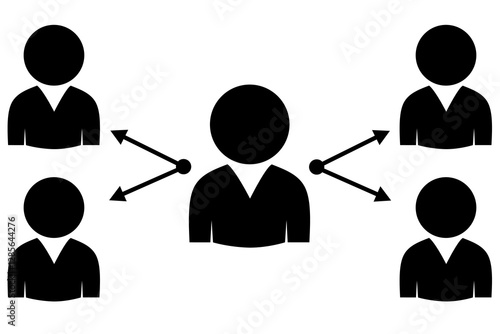 Vector graphic illustration of people icon representing organization of relationships and connections between individuals in a network or group, highlighting communicative and connecting concepts.