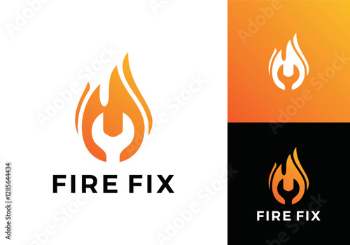 fire with wrench logo. fast repair service energy symbol vector design