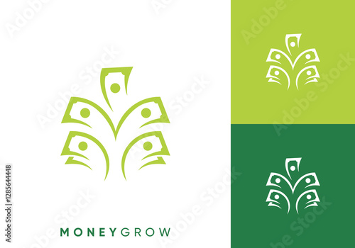 money grow investment leaf tree logo design vector	
