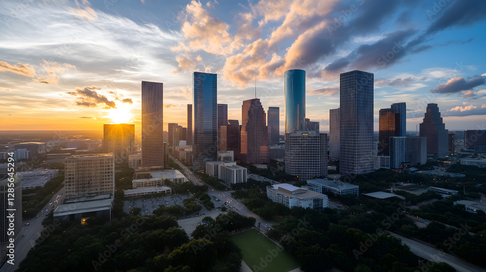 Stunning Sunset Over Skyscrapers in a Vibrant Cityscape : Generative AI Stunning Sunset Over Skyscrapers in a Vibrant Cityscape : Generative AI