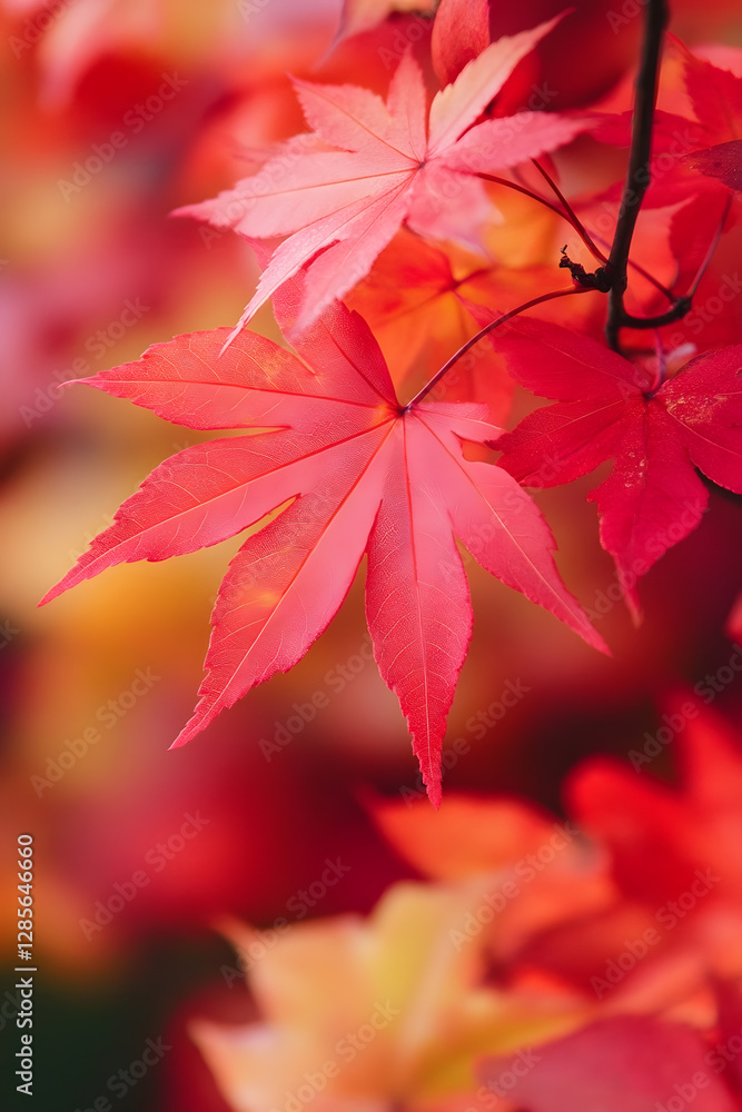 Vibrant Close-up of Red Autumn Maple Leaves in Natural Sunlight : Generative AI Vibrant Close-up of Red Autumn Maple Leaves in Natural Sunlight : Generative AI