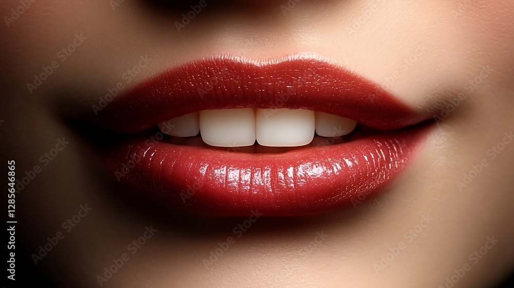 Obraz premium Close-up Woman Lips Red Lipstick Smile