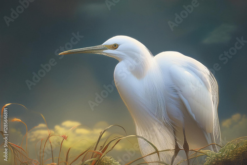 Portrait of a Great Egret, Ardea Alba, or Great White Heron