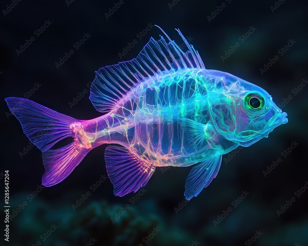 Vibrant translucent fish glowing underwater ocean reef scene Stunning bioluminescent marine life Vibrant translucent fish glowing underwater ocean reef scene Stunning bioluminescent marine life