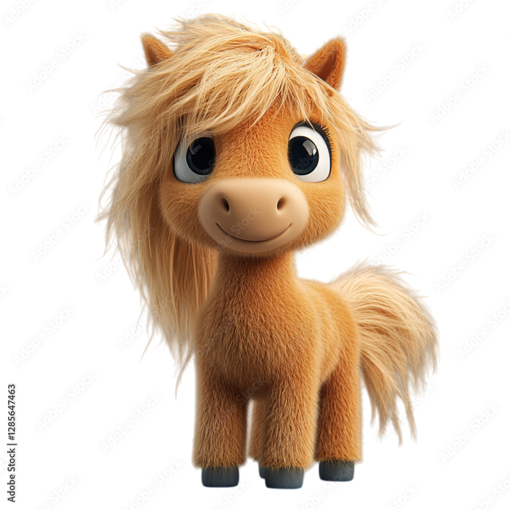A Fluffy 3D Cartoon Horse with Soft Flowing Mane Isolated on Transparent Background A Fluffy 3D Cartoon Horse with Soft Flowing Mane Isolated on Transparent Background