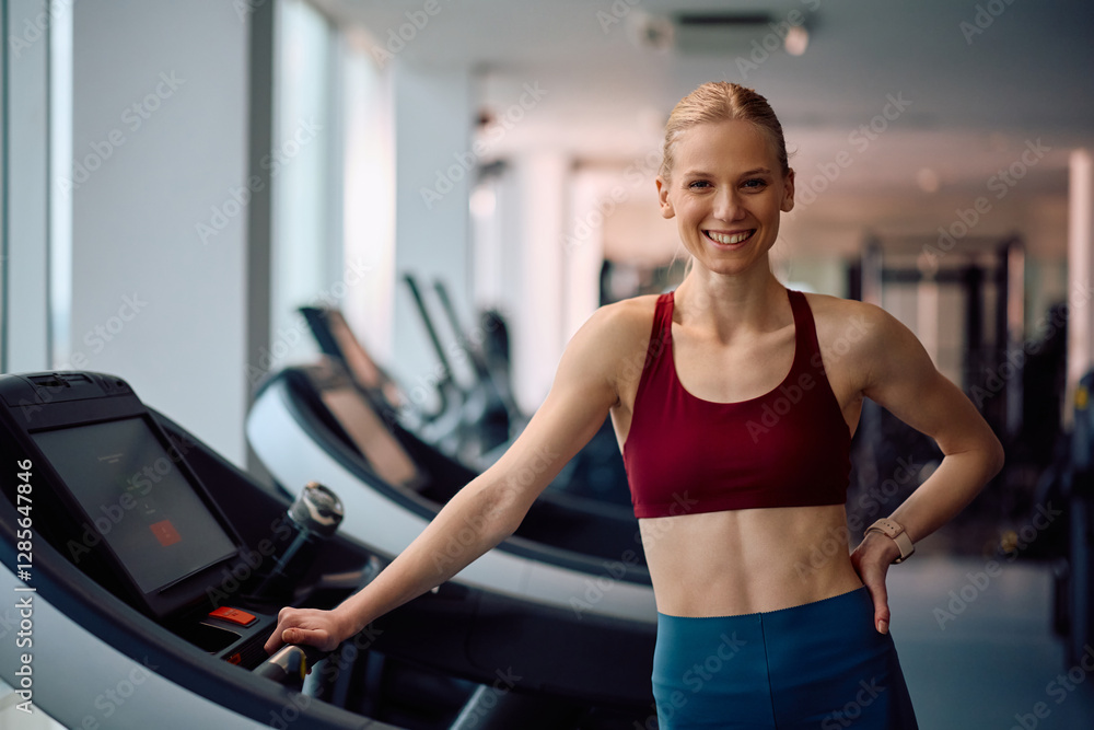 Portrait of happy athletic woman at health club looking at camera. Portrait of happy athletic woman at health club looking at camera.