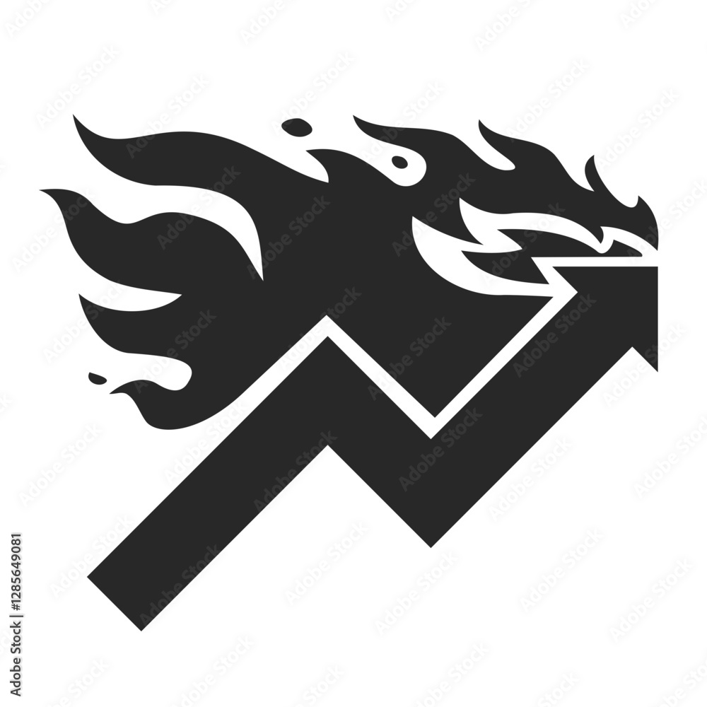 Silhouette of a burning upward-trending arrow, symbolizing rapid growth, volatility, or crisis. Silhouette of a burning upward-trending arrow, symbolizing rapid growth, volatility, or crisis.