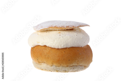 Obraz na płótnie Swedish traditional cream semla, a shrove bun isolated on white background. w salonie