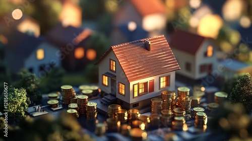 Wallpaper Mural A Cozy Illuminated House Nestled Amongst A Sea Of Golden Coins, Symbolizing The Dream Of Homeownership In A Charming, Warm Neighborhood At Night Torontodigital.ca