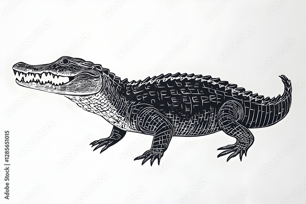 Naklejka premium Artistic drawing of a crocodile emphasizing the distinct features of this powerful predator