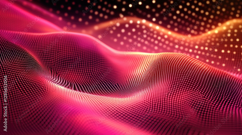 Abstract Digital Waveform, Crimson and Gold Hues Abstract Digital Waveform, Crimson and Gold Hues