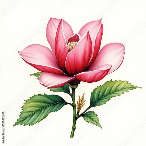 Vivid Red Magnolia A Detailed Watercolor Blossom 
