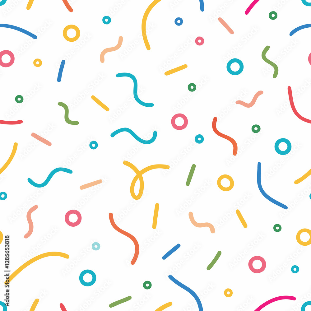 Colorful abstract seamless pattern with lines, dots, and circles on white background. (1) Colorful abstract seamless pattern with lines, dots, and circles on white background. (1)